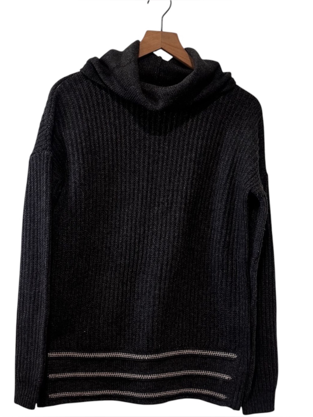 Prana Funen Loop Sweater Wool Blend Cowl Neck Dark Gray Women's Small